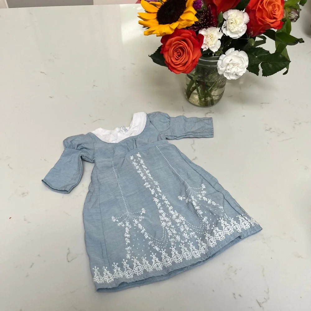 American Girl Caroline Abbott Birthday Dress Blue Floral Embroidery 18 Inch Doll